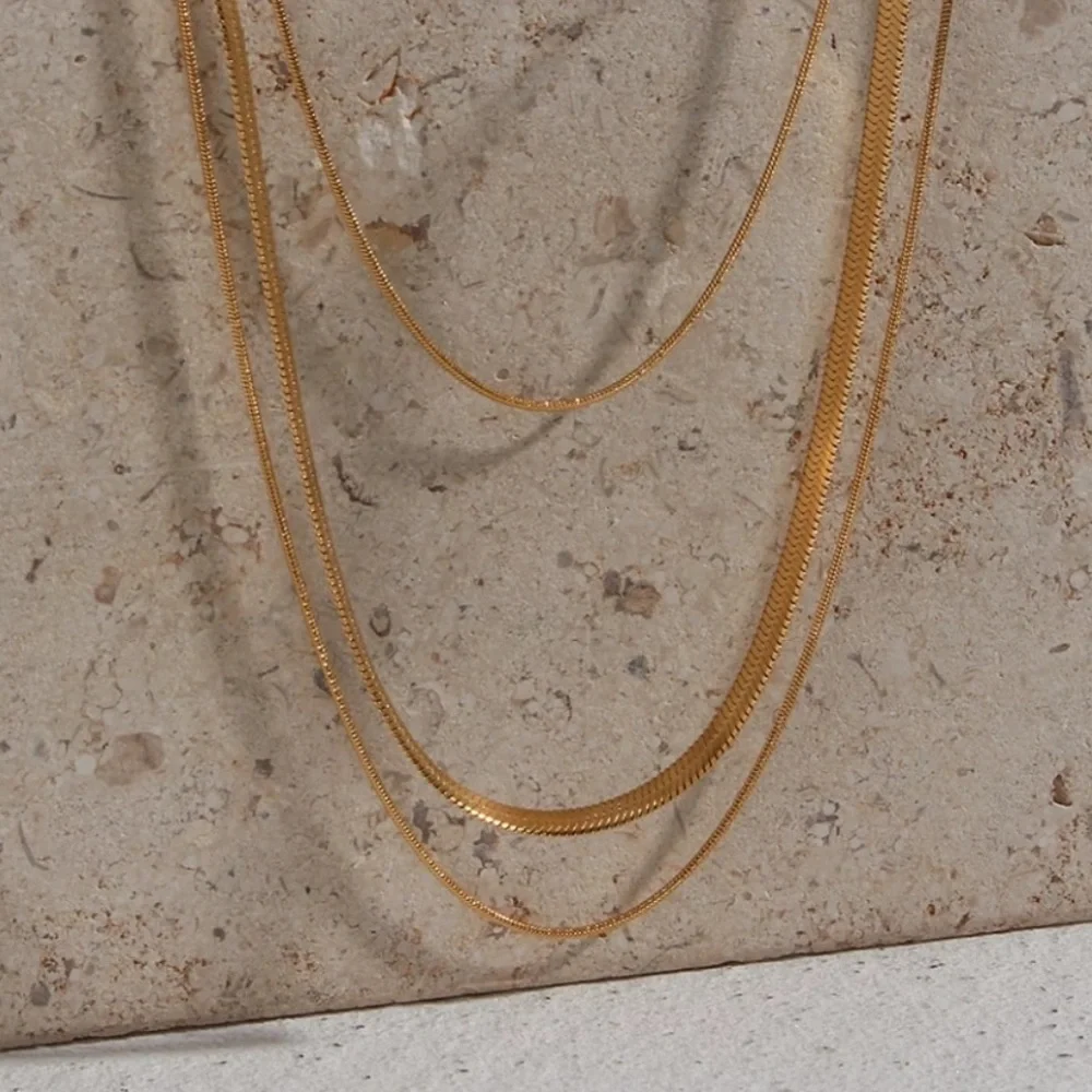 NEW Gold Plated Snake Flat Necklace 3 PCs - Picture 2 of 5
